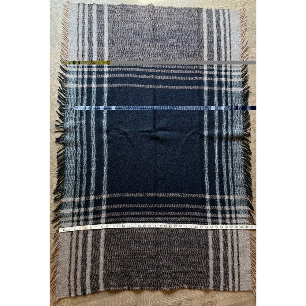 Vintage Avoca Handweavers Ireland 100% Wool Plaid Throw Blanket Shawl 36x57 Blue